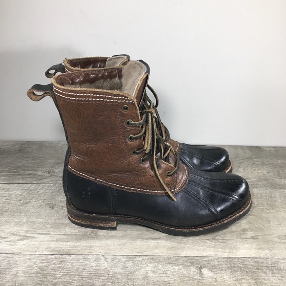 Frye #4001 Brown Leather Shearling Lined Moto Womens Booties